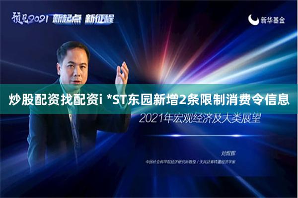 炒股配资找配资i *ST东园新增2条限制消费令信息