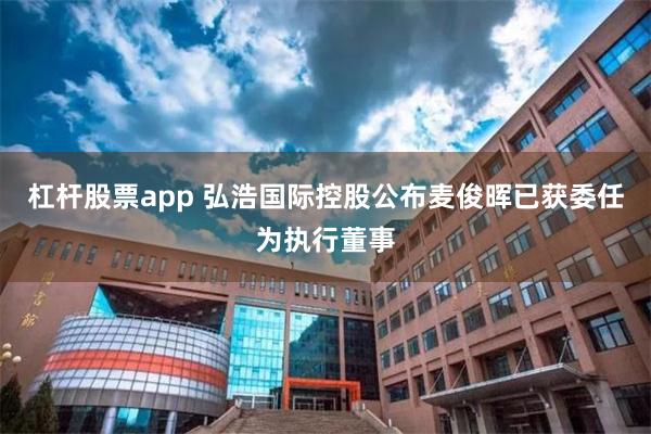 杠杆股票app 弘浩国际控股公布麦俊晖已获委任为执行董事