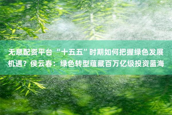 无息配资平台 “十五五”时期如何把握绿色发展机遇？侯云春：绿色转型蕴藏百万亿级投资蓝海