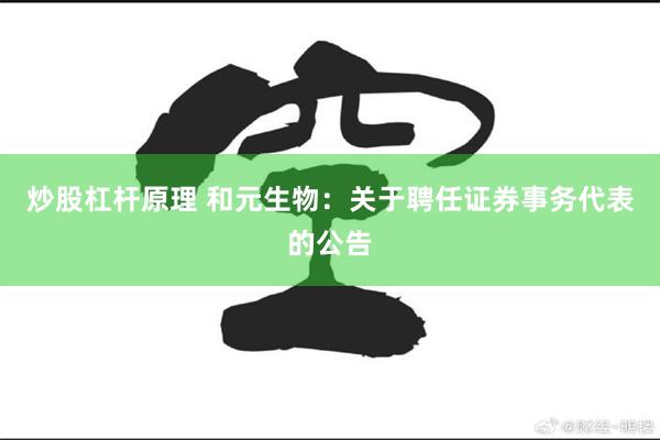 炒股杠杆原理 和元生物：关于聘任证券事务代表的公告
