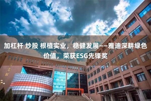 加杠杆 炒股 根植实业，稳健发展——雅迪深耕绿色价值，荣获ESG先锋奖